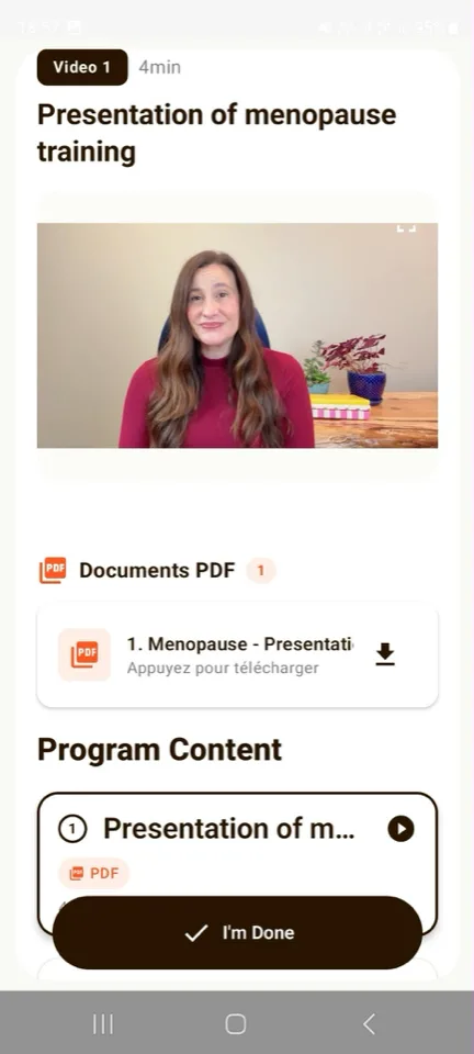 Leçon vidéo du programme ménopause avec document PDF téléchargeable