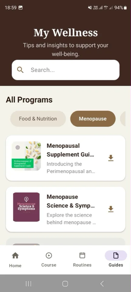 Bibliothèque de guides bien-être par thème : nutrition, ménopause…