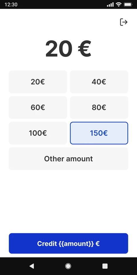 Sélection du montant de rechargement de la carte